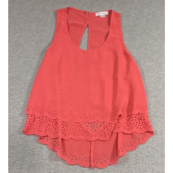 Double Zero Coral Sleeveless Blouse Sz Large Open Back Laser Cut Hem Top - Picture 4 of 7